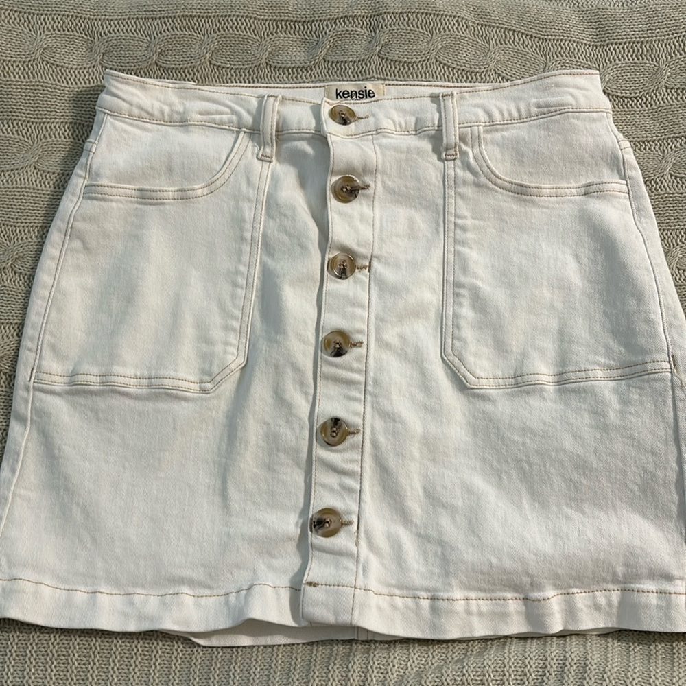 Kenzie vintage lux cream denim mini skirt